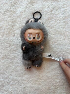 The Monster Plush Keychain SECRET ONE LABUBU- Gray Faux Fur Small Pet Accessory